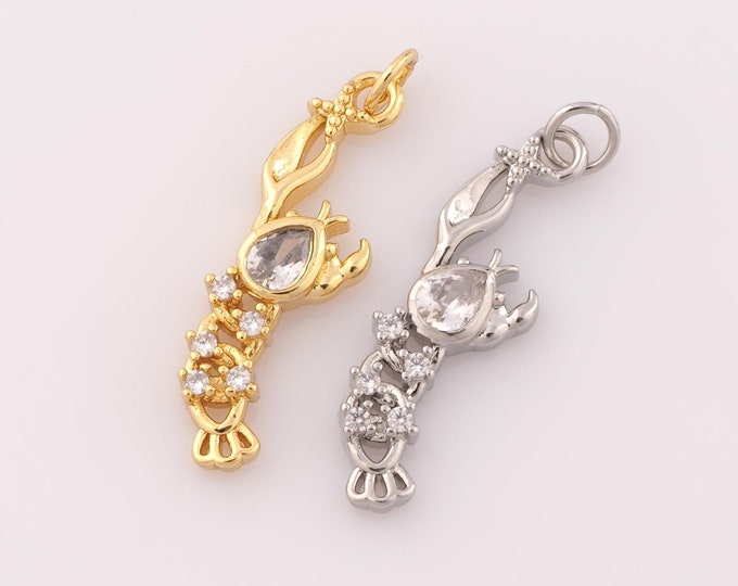 1 pcs Gold CZ Lobster Pendant,18K Gold Filled Lobster Charm,Lobster Charm DIY Bracelet Necklace Jewelry Making Findings Supply