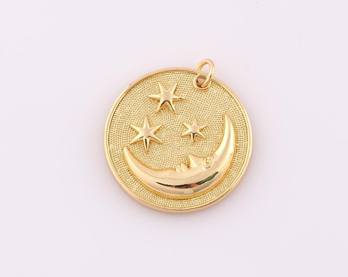 1 pcs Gold Moon Pendant,18K Gold Filled Star Charm,Moon Charm DIY Bracelet Necklace Jewelry Making Findings Supply