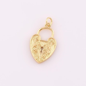 1 pcs Gold Heart Pendant,18K Gold Filled Lock Charm,Heart Charm DIY Bracelet Necklace Jewelry Making Findings Supply