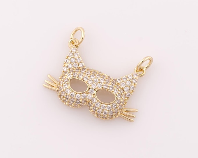 1 pcs Gold CZ Mask Pendant,18K Gold Filled Animal Mask Charm,Cat Head Charm DIY Bracelet Necklace Jewelry Making Findings Supply