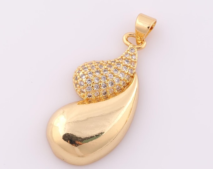 1 pcs Gold CZ Water Drop Pendant,18K Gold Filled Water Drop Charm,Water Drop Charm DIY Bracelet Necklace Jewelry Making Findings Supply