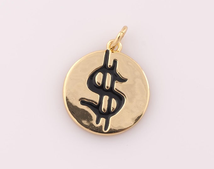 1 pcs Gold Enamel Money Symbol Pendant,18K Gold Filled Symbol Charm,Money Symbol Charm DIY Bracelet Necklace Jewelry Making Findings Supply