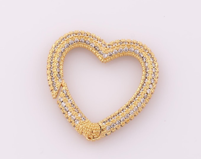 1 pcs Gold CZ Heart Clasp,18K Gold Filled Push Door Clasp,Snap Clasp for DIY Bracelet Necklace Jewelry Making Findings Supply