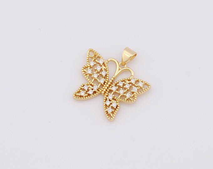 1 pcs Gold Butterfly Pendant,18K Gold Filled CZ Butterfly Charm,Butterfly Charm DIY Bracelet Necklace Jewelry Making Findings Supply