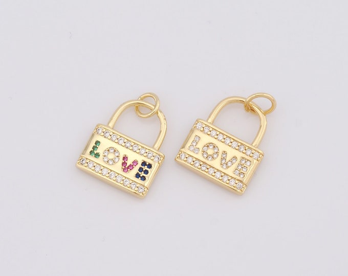 1 pcs Gold Lock Pendant,18K Gold Filled CZ LOVE Charm,Lock Charm DIY Bracelet Necklace Jewelry Making Findings Supply