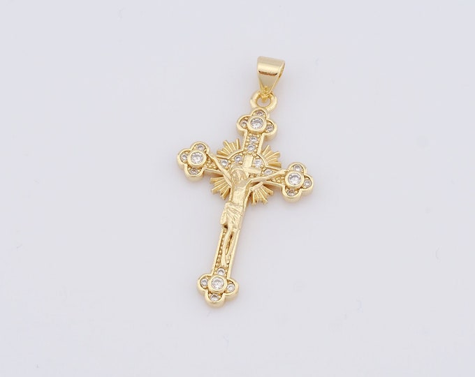 1 pcs Gold Cross Pendant,18K Gold Filled CZ Religion Charm,Christian Charm DIY Bracelet Necklace Jewelry Making Findings Supply