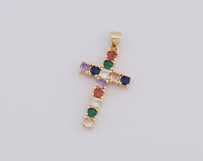 1 pcs Gold Cross Pendant,18K Gold Filled CZ Religion Charm,Christian Charm DIY Bracelet Necklace Jewelry Making Findings Supply