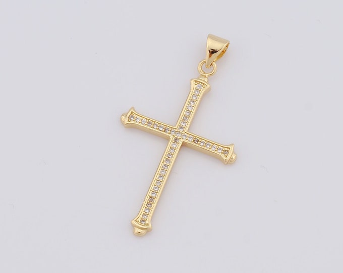 1 pcs Gold Cross Pendant,18K Gold Filled CZ Religion Charm,Christian Charm DIY Bracelet Necklace Jewelry Making Findings Supply
