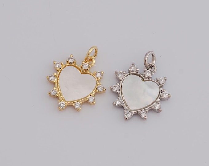 1 pcs Gold CZ Heart Pendant,18K Gold Filled Heart Charm,Heart Charm DIY Bracelet Necklace Jewelry Making Findings Supply
