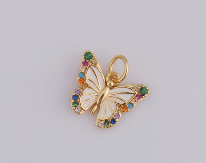 1 pcs Gold CZ Butterfly Pendant,18K Gold Filled Butterfly Charm,Butterfly Charm DIY Bracelet Necklace Jewelry Making Findings Supply