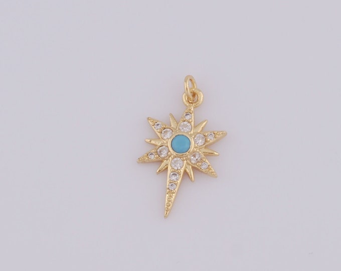 1 pcs Gold CZ North Star Pendant,18K Gold Filled Polaris Charm,North Star Charm DIY Bracelet Necklace Jewelry Making Findings Supply