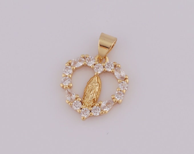1 pcs Gold CZ Virgin Mary Pendant,18K Gold Filled Heart Charm,Religion Charm DIY Bracelet Necklace Jewelry Making Findings Supply