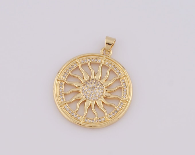 1 pcs Gold CZ Sun Pendant,18K Gold Filled Sun Charm,Sun Charm DIY Bracelet Necklace Jewelry Making Findings Supply