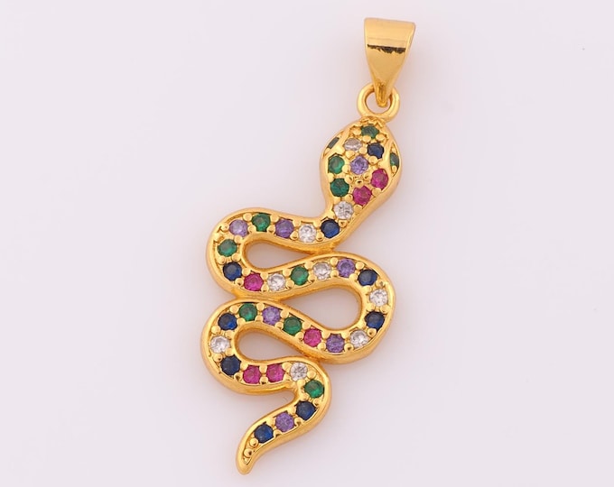 1 pcs Gold CZ Snake Pendant,18K Gold Filled Snake Charm,Snake Charm DIY Bracelet Necklace Jewelry Making Findings Supply