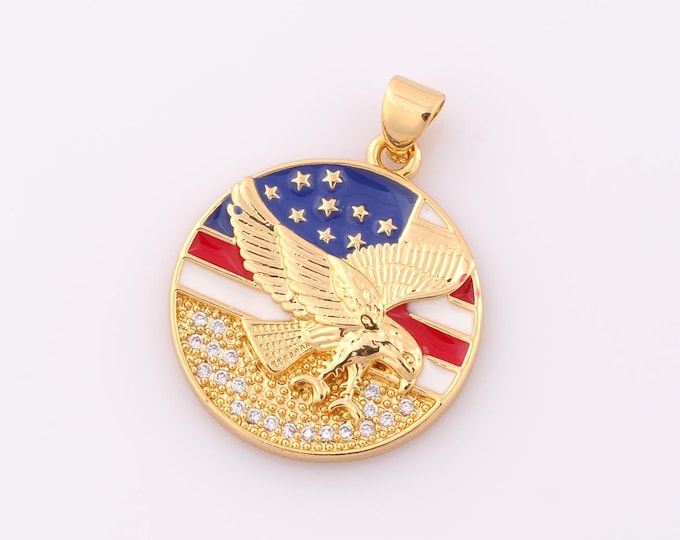 1 pcs Gold CZ Eagle Pendant,18K Gold Filled Flag Charm,Eagle Charm DIY Bracelet Necklace Jewelry Making Findings Supply