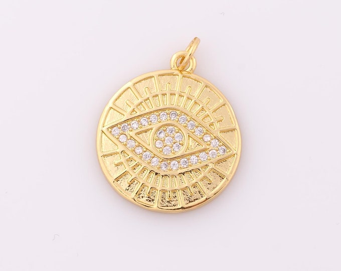 1 pcs Gold CZ Evil Eye Pendant,18K Gold Filled Devil Eye Charm,Eye Charm DIY Bracelet Necklace Jewelry Making Findings Supply