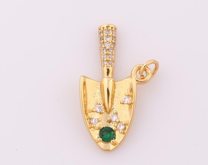 1 pcs Gold CZ Shovel Pendant,18K Gold Filled Shovel Charm,Shovel Charm DIY Bracelet Necklace Jewelry Making Findings Supply