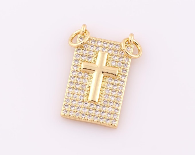 1 pcs Gold CZ Cross Pendant,18K Gold Filled Religion Charm,Christian Charm DIY Bracelet Necklace Jewelry Making Findings Supply