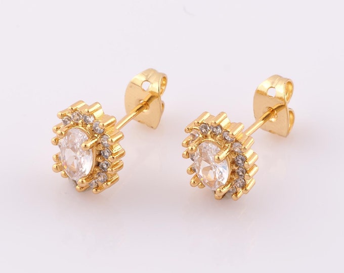 1pair 18K Gold Filled CZ Oval Stud Earrings,Gold Oval Stud Earrings,Oval Stud Earrings,Hypoallergenic Stud Earrings,Gift for Her