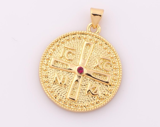 1pcs Gold Zircon ICXC NIKA Pendant,18K Gold Filled Orthodox Cross Charm,Christian Charm DIY Bracelet Necklace Jewelry Making Findings Supply