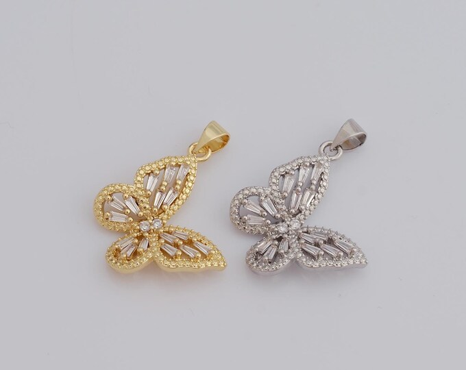 1 pcs Gold CZ Butterfly Pendant,18K Gold Filled Butterfly Charm,Butterfly Charm DIY Bracelet Necklace Jewelry Making Findings Supply
