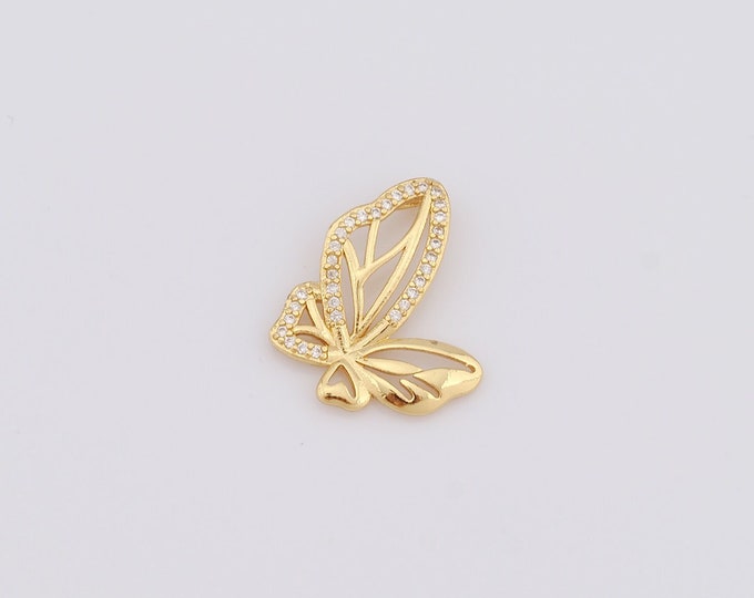 1 pcs Gold Butterfly Pendant,18K Gold Filled CZ Butterfly Charm,Butterfly Charm DIY Bracelet Necklace Jewelry Making Findings Supply