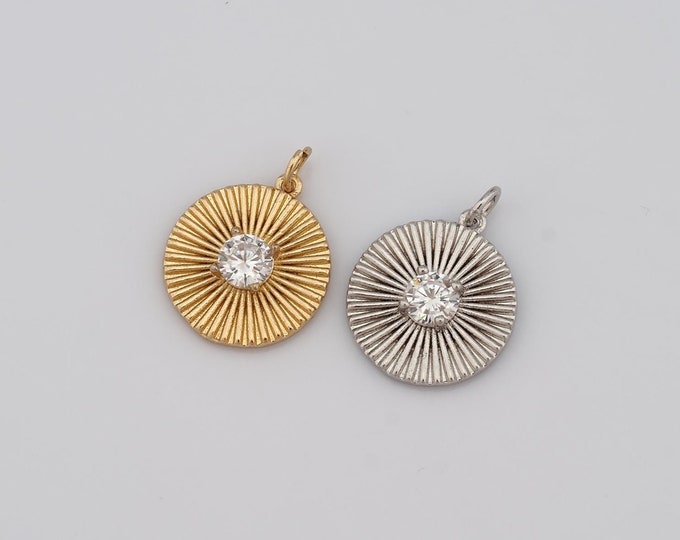 1 pcs Gold CZ Round Pendant,18K Gold Filled Round Charm,Round Charm DIY Bracelet Necklace Jewelry Making Findings Supply