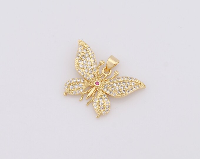 1 pcs Gold Butterfly Pendant,18K Gold Filled CZ Butterfly Charm,Butterfly Charm DIY Bracelet Necklace Jewelry Making Findings Supply