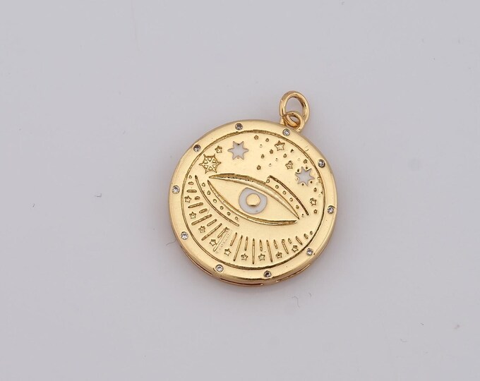 1 pcs Gold CZ Evil Eye Pendant,18K Gold Filled Devil Eye Charm,Eye Charm DIY Bracelet Necklace Jewelry Making Findings Supply