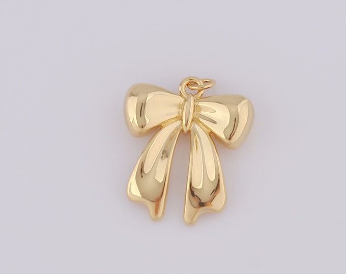 1 pcs Gold Bow Pendant,18K Gold Filled Bow Charm,Bow Charms DIY Bracelet Necklace Jewelry Making Findings Supply
