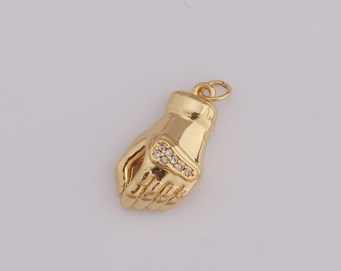 1 pcs Gold CZ Hand Pendant,18K Gold Filled Hand Charm,Hand Charm DIY Bracelet Necklace Jewelry Making Findings Supply