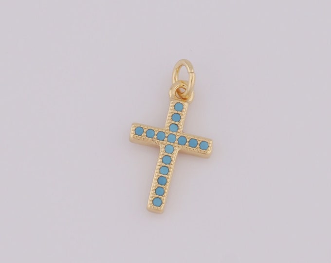 1 pcs Gold CZ Cross Pendant,18K Gold Filled Religion Charm,Christian Charm DIY Bracelet Necklace Jewelry Making Findings Supply