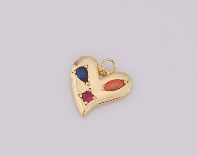 1 pcs Gold Heart Pendant,18K Gold Filled CZ Heart Charm,Heart Charm DIY Bracelet Necklace Jewelry Making Findings Supply