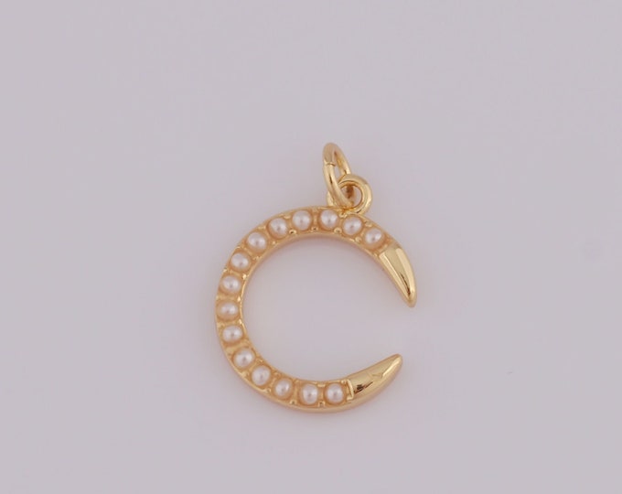 1 pcs Gold Cow Horn Pendant,18K Gold Filled Pearl Charm,Cow Horn Charm DIY Bracelet Necklace Jewelry Making Findings Supply