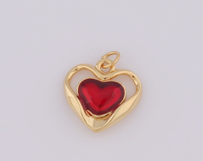 1 pcs Gold Heart Pendant,18K Gold Filled CZ Heart Charm,Heart Charm DIY Bracelet Necklace Jewelry Making Findings Supply