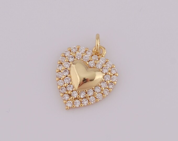 1 pcs Gold Heart Pendant,18K Gold Filled Heart Charms,Heart Charm for DIY Bracelet Necklace Jewelry Making Findings Supply