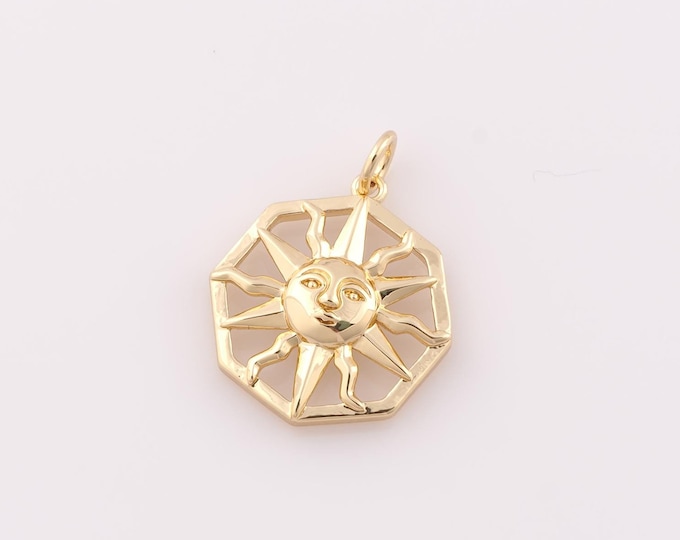 1 pcs Gold Sun Pendant,18K Gold Filled Sun Charm,Sun Charm DIY Bracelet Necklace Jewelry Making Findings Supply