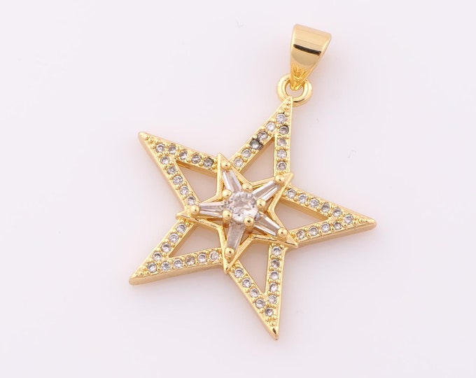 1 pcs Gold CZ Star Pendant,18K Gold Filled Star Charm,Star Charm DIY Bracelet Necklace Jewelry Making Findings Supply