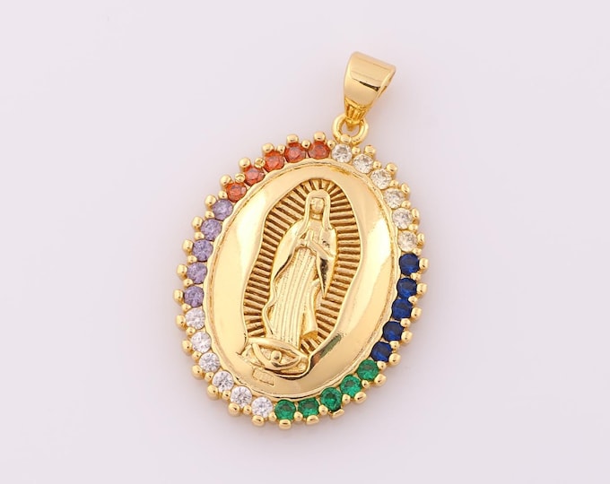 1 pcs Gold CZ Virgin Mary Pendant,18K Gold Filled Religious Charm,Catholic Charm DIY Bracelet Necklace Jewelry Making Findings Supply