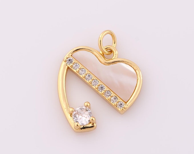 1 pcs Gold CZ Heart Pendant,18K Gold Filled Fritillary Heart Charm,Heart Charm DIY Bracelet Necklace Jewelry Making Findings Supply
