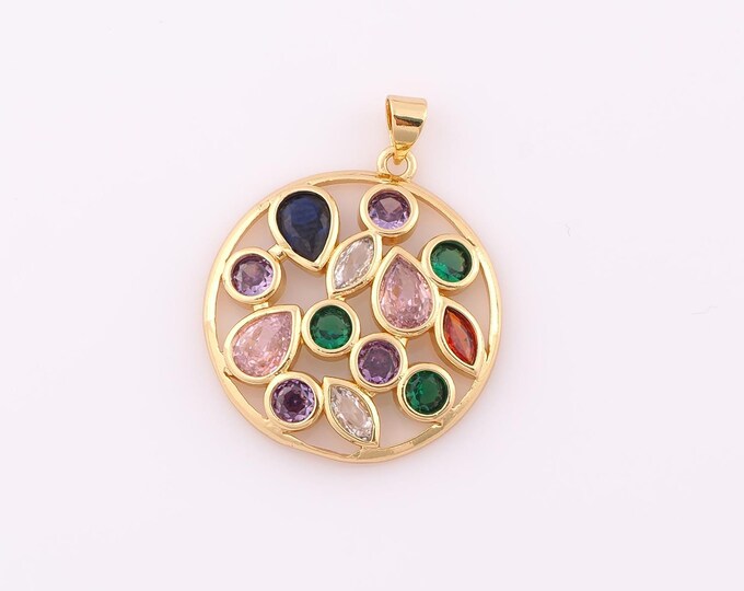 1 pcs Gold CZ Round Pendant,18K Gold Filled Water Drop Charm,Round Charm DIY Bracelet Necklace Jewelry Making Findings Supply
