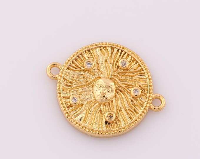 1 pcs Gold CZ Sun Connectors,18K Gold Filled Sun Connectors,Sun Connectors,DIY Bracelet Necklace Jewelry Making Findings Supply