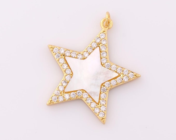1 pcs Gold Fritillary Star Pendant,18K Gold Filled CZ Star Charm,Star Charm DIY Bracelet Necklace Jewelry Making Findings Supply