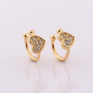 1 par de pendientes de oro con forma de corazón para piercing de cartílago, pendientes de puño de línea rellenos de oro de 18 quilates, aros Huggie hipoalergénicos, regalo para ella