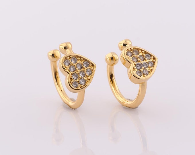 1 pair Heart Gold Earrings Piercing Cartilage Clip Earrings,18K Gold Filled Line Cuff Earrings,Hypoallergenic Huggie Hoop,Gift for Her