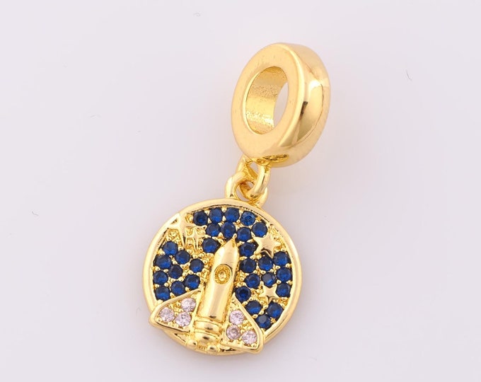 1 pcs Gold CZ Rocket Pendant,18K Gold Filled Star Charm,Rocket Charm DIY Bracelet Necklace Jewelry Making Findings Supply