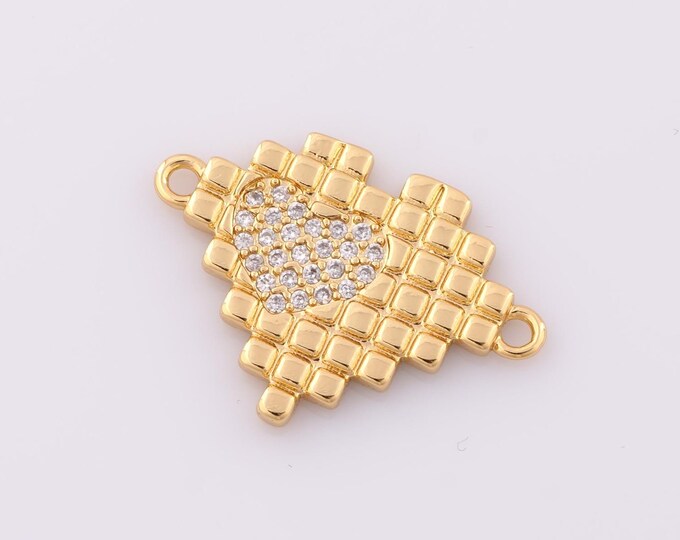 1 pcs Gold Heart Connector,18K Gold Filled CZ Heart Connector,Heart Connector DIY Bracelet Necklace Jewelry Making Findings Supply