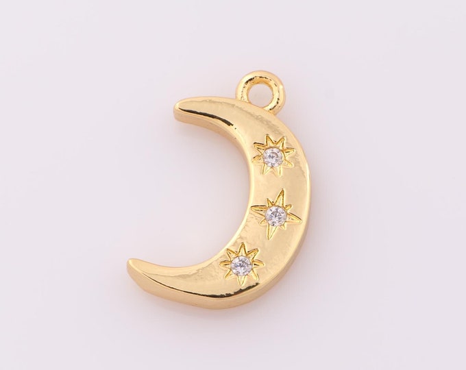 1 pcs Gold CZ Moon Pendant,18K Gold Filled Star Charm,Moon Charm DIY Bracelet Necklace Jewelry Making Findings Supply