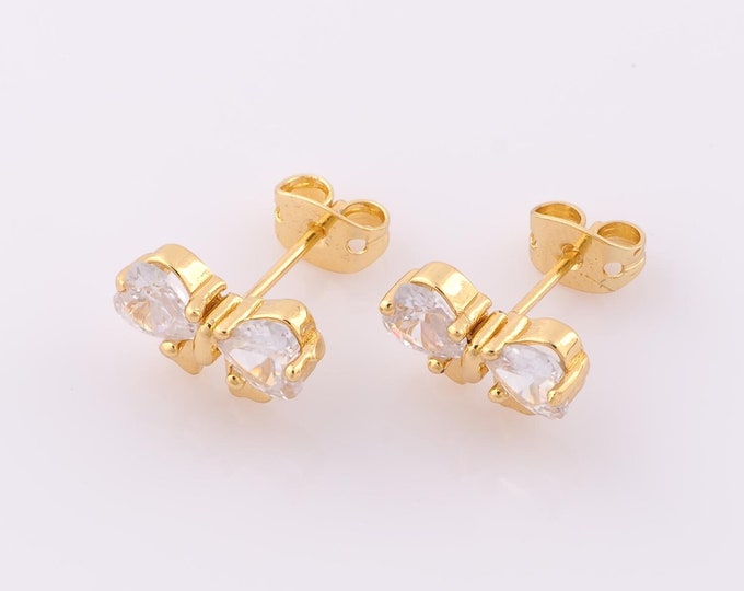 1 pair 18K Gold Filled CZ Bow Stud Earrings,Gold Bow Stud Earrings,Bow Stud Earrings,Hypoallergenic Stud Earrings,Gift for Her