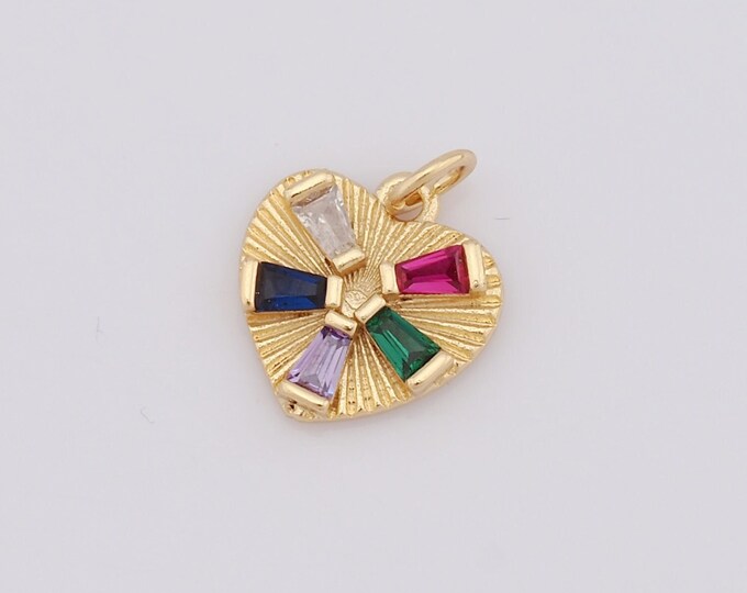 1 pcs Gold Heart Pendant,18K Gold Filled CZ Heart Charm,Heart Charm DIY Bracelet Necklace Jewelry Making Findings Supply